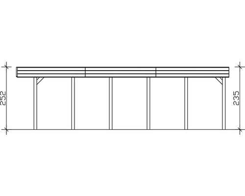 Technische Zeichnung eines Unterstandes mit Maßangaben