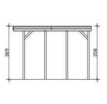 Technische Zeichnung eines Unterstandes mit Maßangaben