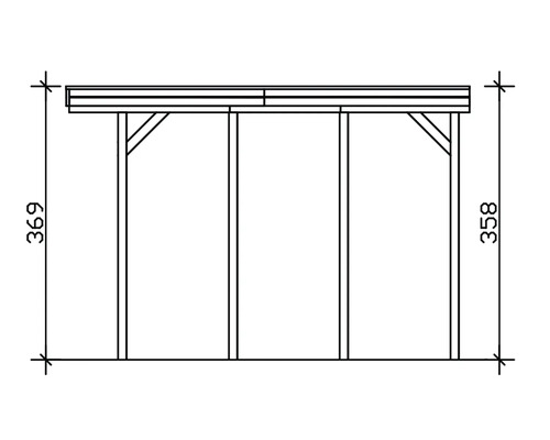 Technische Zeichnung eines Unterstandes mit Maßangaben