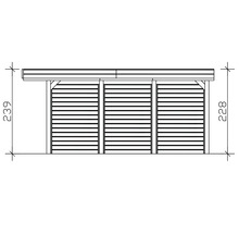 Technische Zeichnung eines Gerätehauses mit den Maßen 239 mal 228 Zentimeter