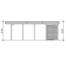 Technische Zeichnung eines Gartenhauses mit den Maßen 239 x 225 cm.