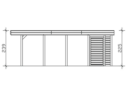Technische Zeichnung eines Gartenhauses mit den Maßen 239 x 225 cm.