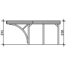 Technische Zeichnung einer Terrassenüberdachung mit Maßangaben.