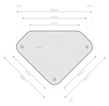 Maße einer Platte mit drei Löchern und abgerundeten Ecken