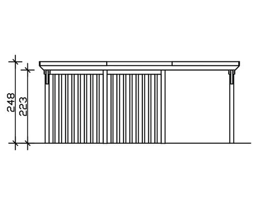 Technische Zeichnung einer Überdachung mit Maßangaben