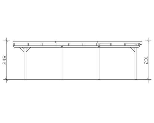 Technische Zeichnung eines Carports mit Maßangaben