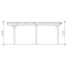 Technische Zeichnung einer Holzüberdachung mit Höhenangaben