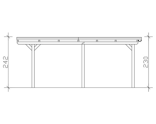 Technische Zeichnung einer Holzüberdachung mit Höhenangaben