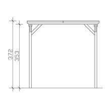 Technische Zeichnung eines Holzpavillons mit Maßangaben 372 und 353.
