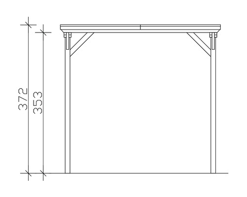 Technische Zeichnung eines Holzpavillons mit Maßangaben 372 und 353.