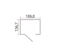 Grundrisszeichnung mit den Massangaben Breite 186,8 Zentimeter und Tiefe 136,7 Zentimeter.