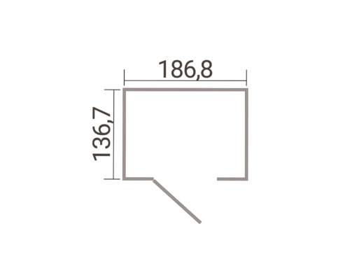 Grundrisszeichnung mit den Massangaben Breite 186,8 Zentimeter und Tiefe 136,7 Zentimeter.