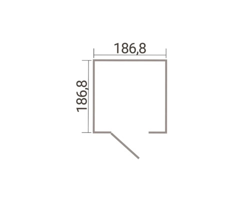 Grundriss eines quadratischen Gartenhauses mit den Maßen 186,8 mal 186,8 Zentimetern und einer Türöffnung.
