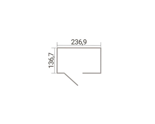 Grundrisszeichnung mit Maßen von 236,9 mal 136,7 und Darstellung der Türposition.