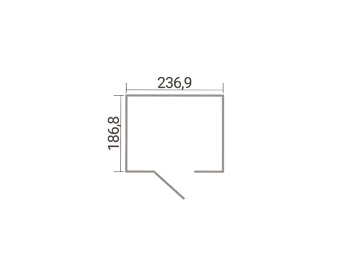 Grundriss eines Gartenhauses mit den Außenmaßen 236,9 mal 186,8.