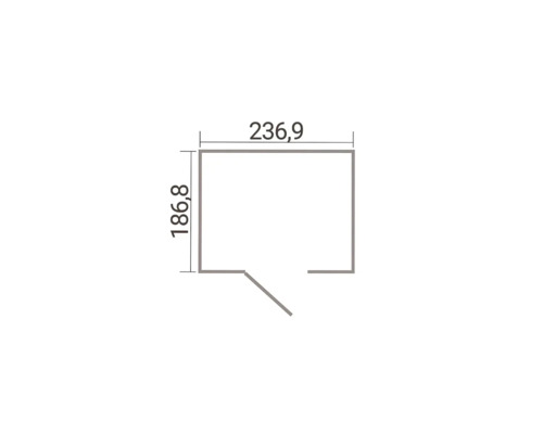 Maßzeichnung eines Gartenhauses mit den Maßen 236,9 mal 186,8 Zentimeter.