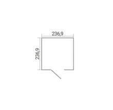 Grundriss mit Tür und den Maßen 236,9 mal 236,9 Zentimeter.