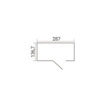 Maßskizze eines Grundrisses mit einer Breite von 287 und einer Tiefe von 136,7 mit Türöffnung.