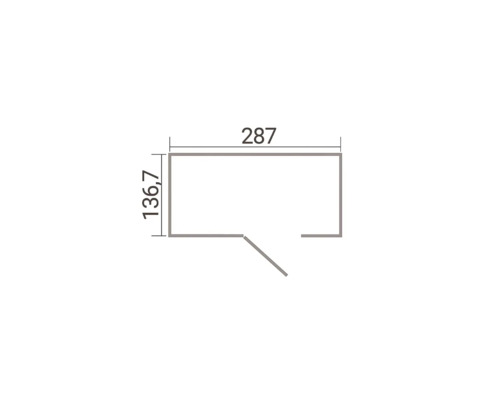 Maßskizze eines Grundrisses mit einer Breite von 287 und einer Tiefe von 136,7 mit Türöffnung.