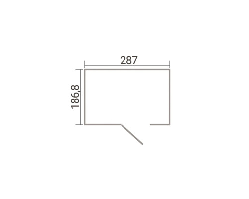 Grundriss eines Gartenhauses mit den Maßen 287 mal 186,8 Zentimeter.