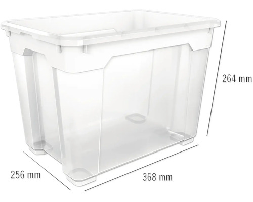 Aufbewahrungsbox aus Kunststoff mit den Maßen 368 x 256 x 264 Millimeter