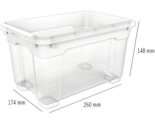 Aufbewahrungsbox aus Kunststoff mit den Maßen 260 x 174 x 148 Millimeter