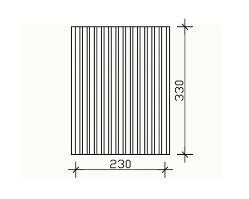 Technische Zeichnung eines Paneels mit den Maßen 230 mal 330