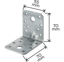 Winkelverbinder mit den Maßen 55 mm mal 70 mm mal 70 mm.