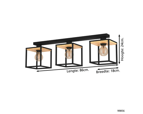 Deckenleuchte mit drei Lichtquellen in Würfelform