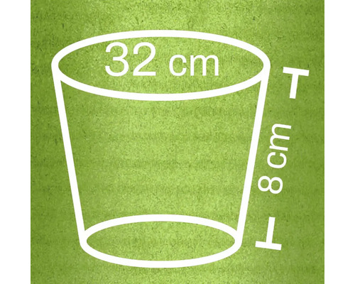 Illustration eines Pflanzgefäßes mit den Maßen 32 cm Durchmesser und 8 cm Höhe