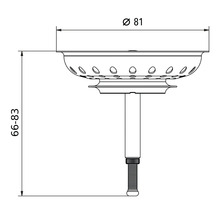 Technische Zeichnung eines Siebkörbchens für Spülbecken mit einem Durchmesser von 81 Millimeter und einer Höhe von 66 bis 83 Millimeter.