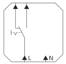 Elektrischer Anschlussplan für einen Schalter mit Kennzeichnungen für Phase L und Neutralleiter N