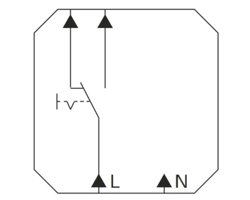Elektrischer Anschlussplan für einen Schalter mit Kennzeichnungen für Phase L und Neutralleiter N