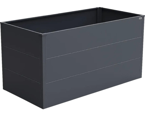 Rechteckiges Hochbeet aus Metall in Anthrazit.
