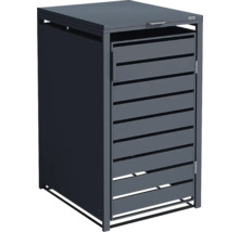Weka Mülltonnenbox aus Metall in Anthrazit mit Klappdeckel und Lamellentür.