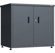 Weka Gartenschrank aus Metall mit Doppeltür, Schloss, Griffmulden und höhenverstellbaren Füßen.