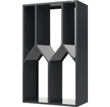 Anthrazitfarbenes Weinregal aus Metall von weka mit vertikalen Trennwänden und angewinkelten Ablageböden.