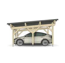 Holz-Carport mit Pultdach und geparktem Auto.