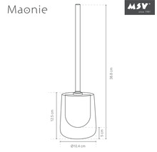 Technische Zeichnung der Toilettenbürste Maonie von MSV mit Maßen: Gesamthöhe 38,8 Zentimeter, Behälterhöhe 12,5 Zentimeter und Breite 10,4 Zentimeter.