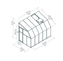 Technische Zeichnung eines Gewächshauses mit Maßen: Länge 324 Zentimeter, Breite 196 Zentimeter, Höhe 247 Zentimeter.