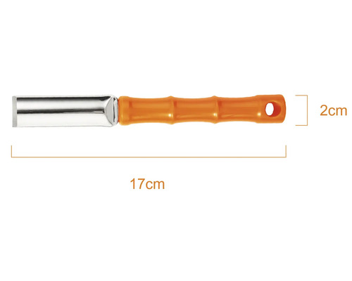 Fugenstreicher mit Metallklinge und orangefarbenem Griff, 17 Zentimeter lang und 2 Zentimeter breit.