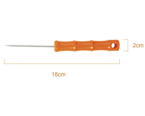Vorstecher mit orangefarbenem Kunststoffgriff, Gesamtlänge 18 Zentimeter, Griffbreite 2 Zentimeter.