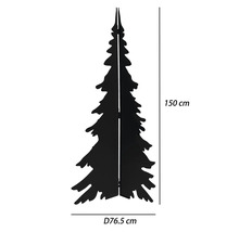 Schwarze Tannenbaum-Silhouette aus Metall, 150 Zentimeter hoch, 76,5 Zentimeter Durchmesser.