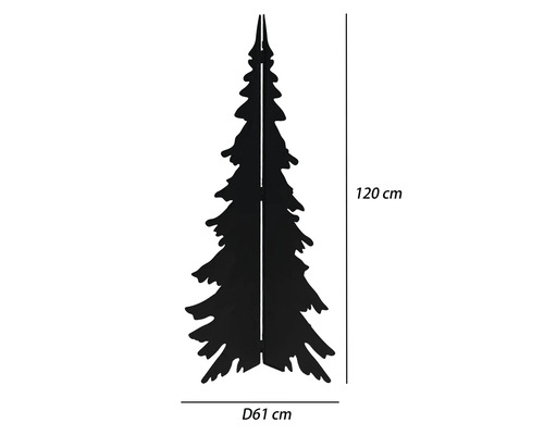 Weihnachtsbaum-Silhouette aus Metall mit Abmessungen von 120 Zentimeter Höhe und 61 Zentimeter Durchmesser.
