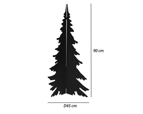 Schwarzer Weihnachtsbaum aus Metall, Höhe 90 Zentimeter, Durchmesser 45 Zentimeter.