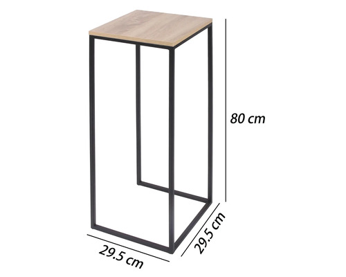 Blumensäule mit Metallgestell und Holzplatte, Höhe 80 Zentimeter, Breite 29,5 Zentimeter, Tiefe 29,5 Zentimeter.