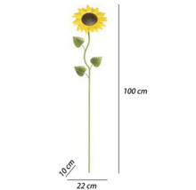 Gartenstecker Sonnenblume aus Metall, Höhe 100 Zentimeter, Breite 22 Zentimeter, Tiefe 10 Zentimeter, gelb und grün.