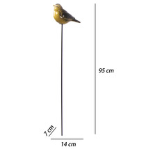 Gartenstecker Vogel aus Keramik mit Metallstab, Höhe 95 Zentimeter, Breite 14 Zentimeter, Tiefe 7 Zentimeter.