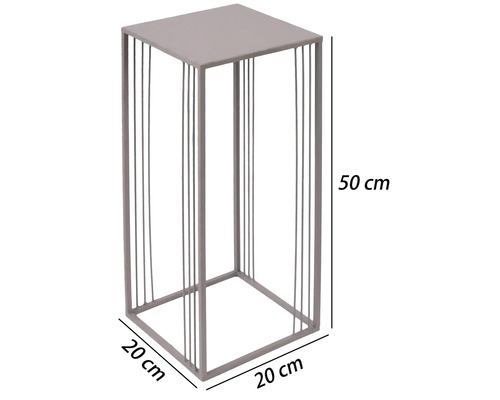 Eckiger Blumenständer aus Metall mit einer Höhe von 50 Zentimetern und einer Breite sowie Tiefe von 20 Zentimetern.