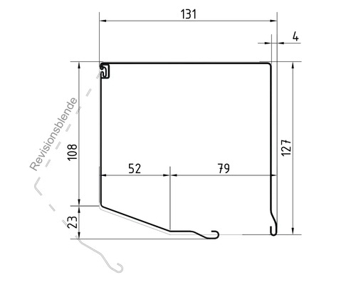 Technische Zeichnung einer Revisionsblende im Querschnitt mit Maßangaben.
